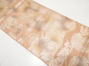 ふくれ織　流水に菊模様織り出し　袋帯